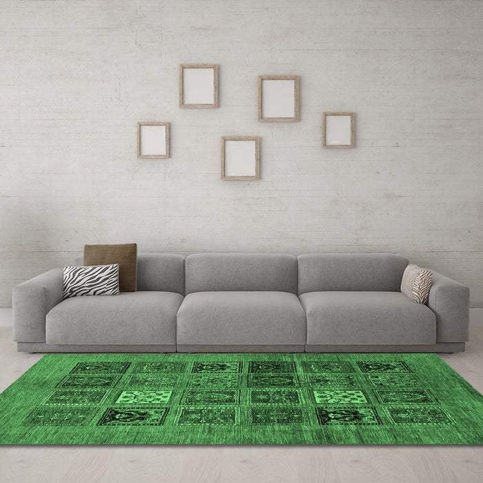 Machine Washable Abstract Emerald Green Modern Area Rugs in a Living Room,, wshabs617emgrn