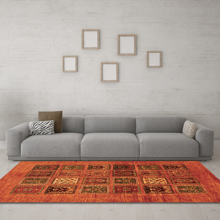 Machine Washable Abstract Orange Modern Area Rugs in a Living Room, wshabs617org