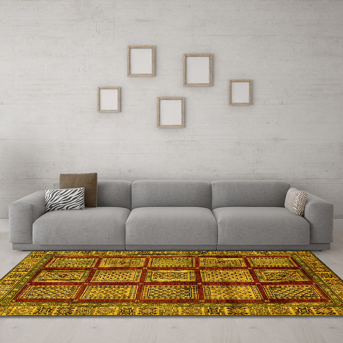 Machine Washable Abstract Yellow Modern Rug in a Living Room, wshabs618yw