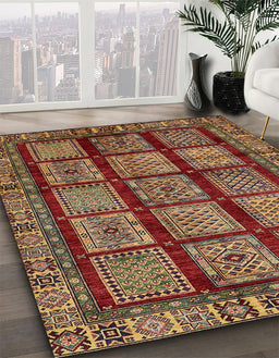 Abstract Saffron Red Modern Rug in Family Room, abs618