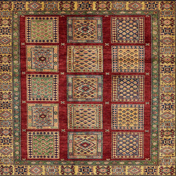 Square Machine Washable Abstract Saffron Red Rug, wshabs618