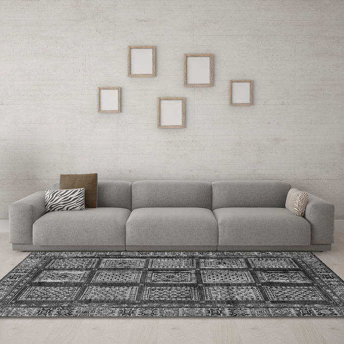 Machine Washable Abstract Gray Modern Rug in a Living Room,, wshabs618gry