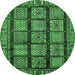 Round Machine Washable Abstract Emerald Green Modern Area Rugs, wshabs618emgrn