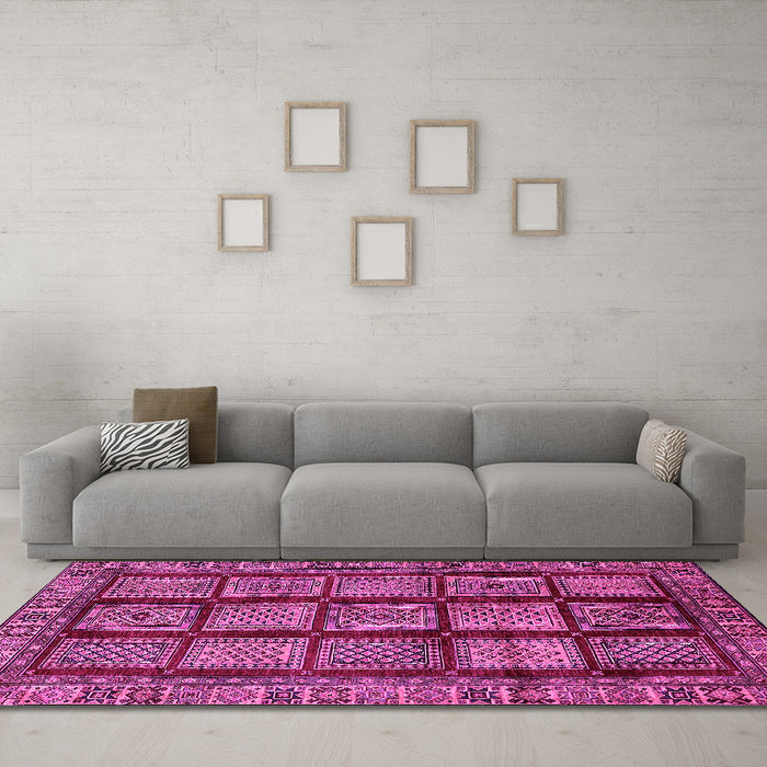 Machine Washable Abstract Pink Modern Rug in a Living Room, wshabs618pnk