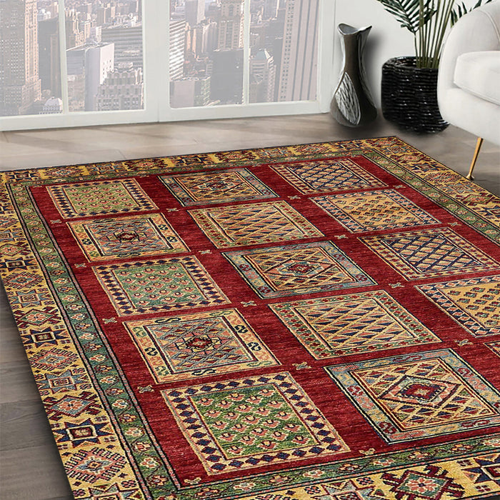 Machine Washable Abstract Saffron Red Rug in a Family Room, wshabs618