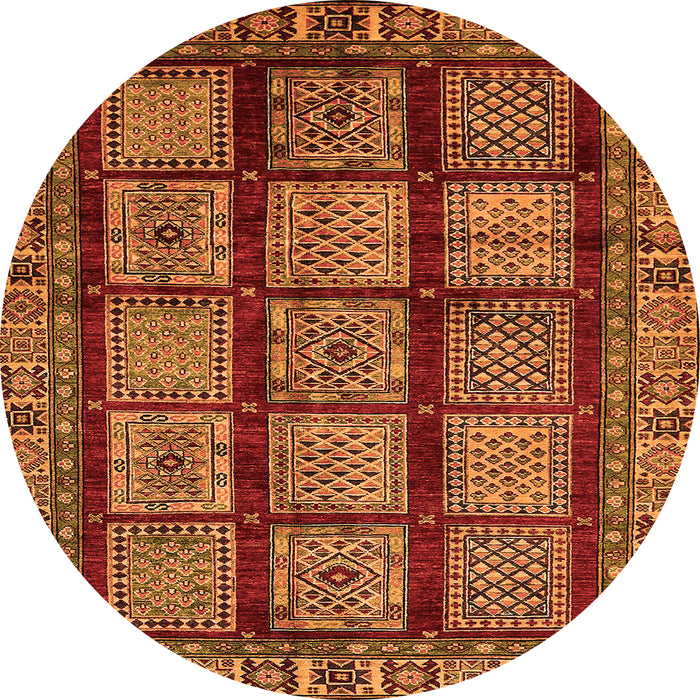 Round Machine Washable Abstract Orange Modern Area Rugs, wshabs618org