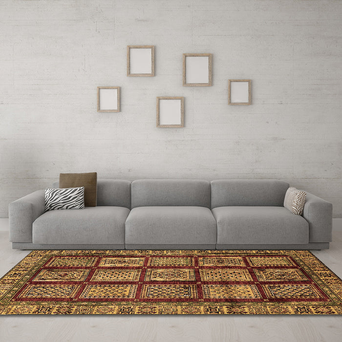 Machine Washable Abstract Brown Modern Rug in a Living Room,, wshabs618brn