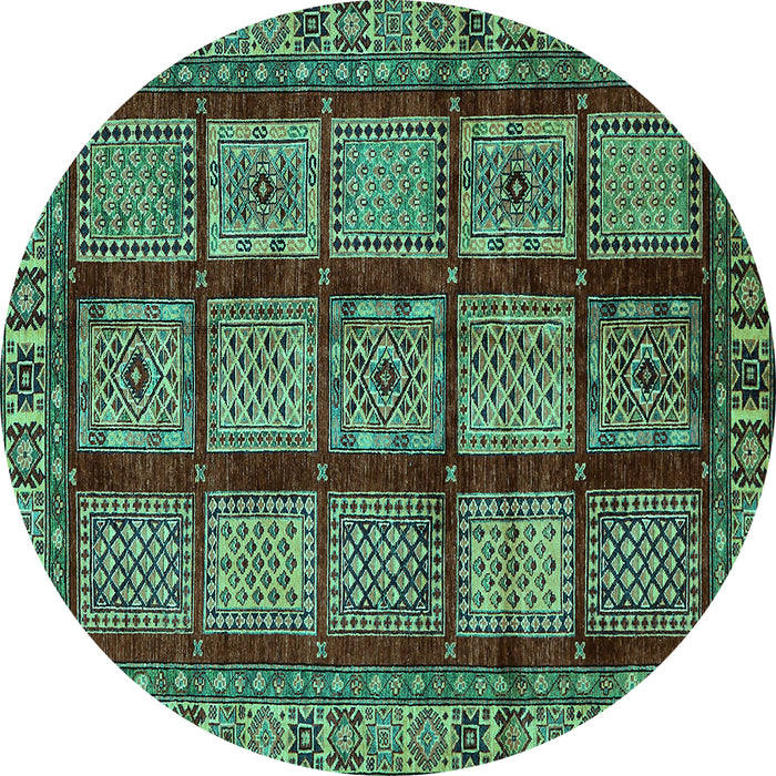 Round Abstract Turquoise Modern Rug, abs618turq