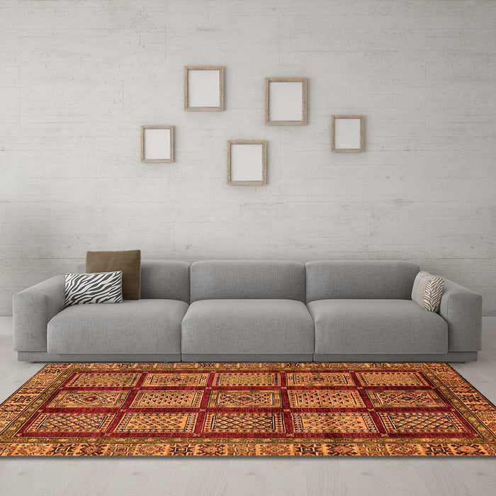 Machine Washable Abstract Orange Modern Area Rugs in a Living Room, wshabs618org