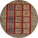 Round Machine Washable Abstract Saffron Red Rug, wshabs619