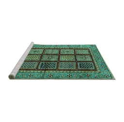 Sideview of Machine Washable Abstract Turquoise Modern Area Rugs, wshabs619turq