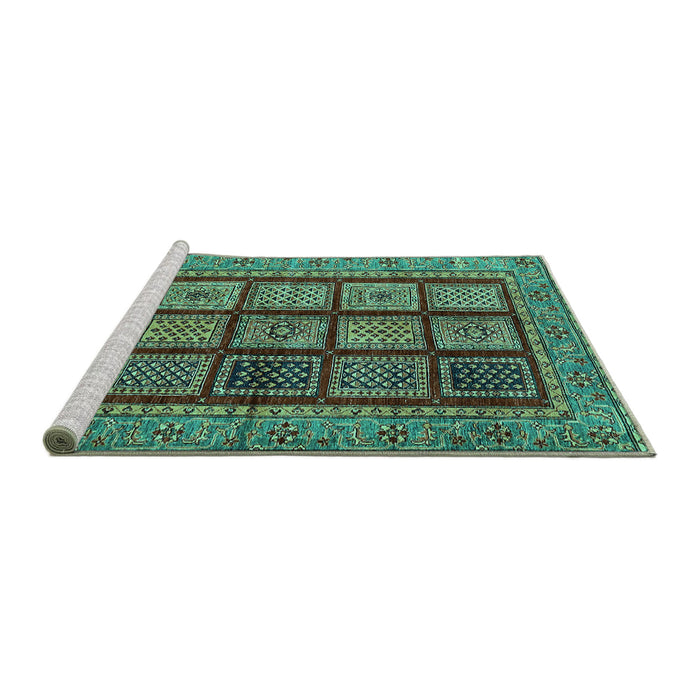 Sideview of Machine Washable Abstract Turquoise Modern Area Rugs, wshabs619turq