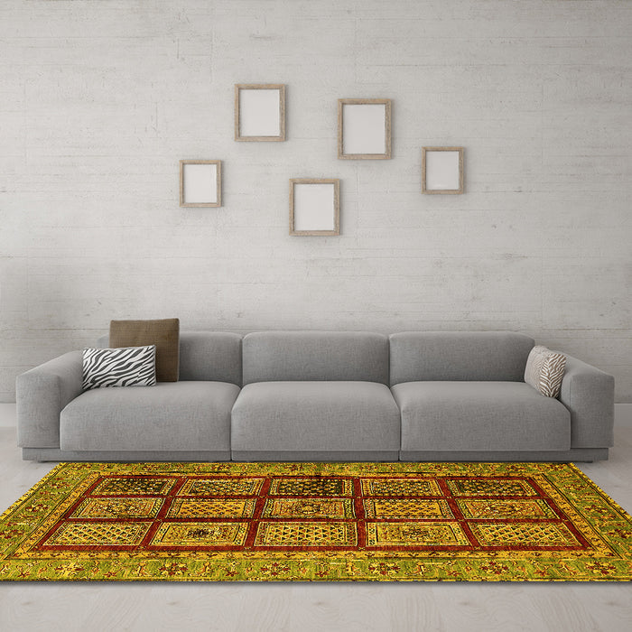 Machine Washable Abstract Yellow Modern Rug in a Living Room, wshabs619yw