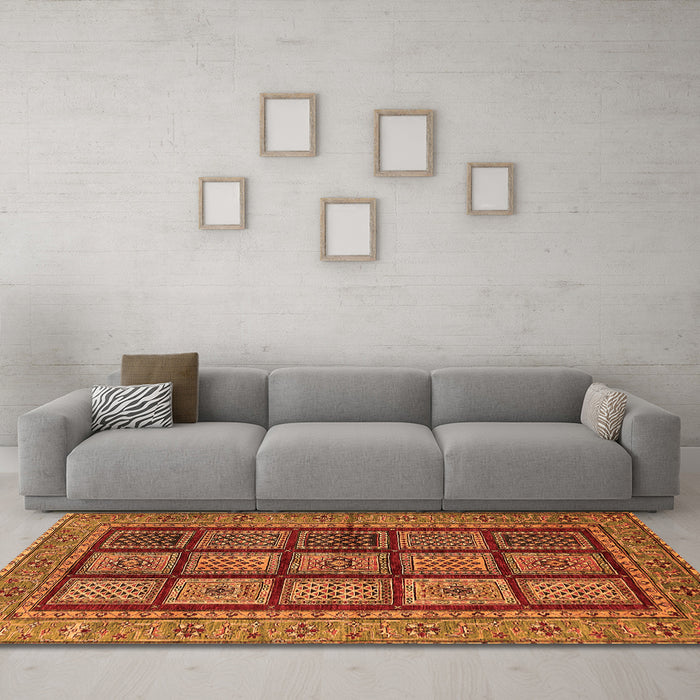 Machine Washable Abstract Orange Modern Area Rugs in a Living Room, wshabs619org