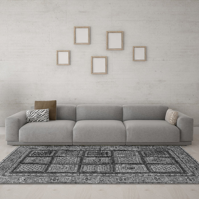 Machine Washable Abstract Gray Modern Rug in a Living Room,, wshabs619gry