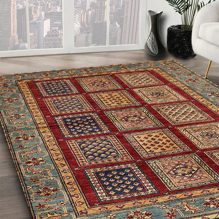 Machine Washable Abstract Saffron Red Rug in a Family Room, wshabs619
