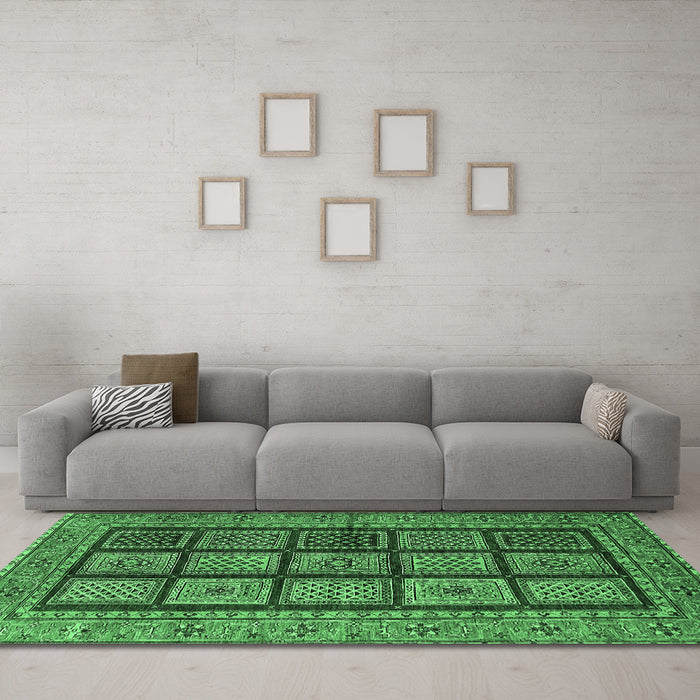 Machine Washable Abstract Emerald Green Modern Area Rugs in a Living Room,, wshabs619emgrn
