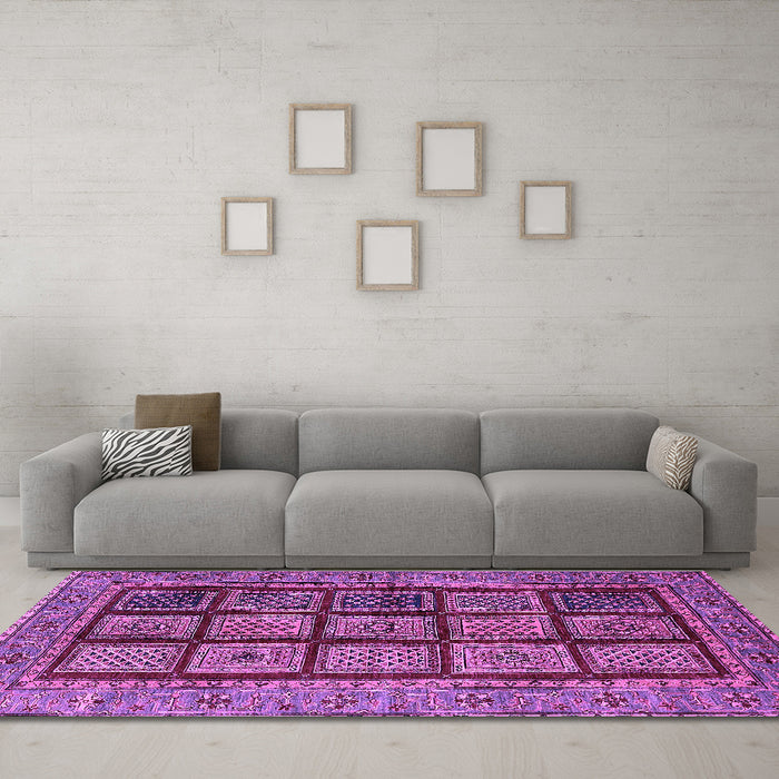 Machine Washable Abstract Purple Modern Area Rugs in a Living Room, wshabs619pur