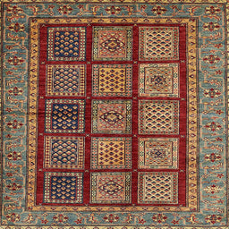 Square Machine Washable Abstract Saffron Red Rug, wshabs619