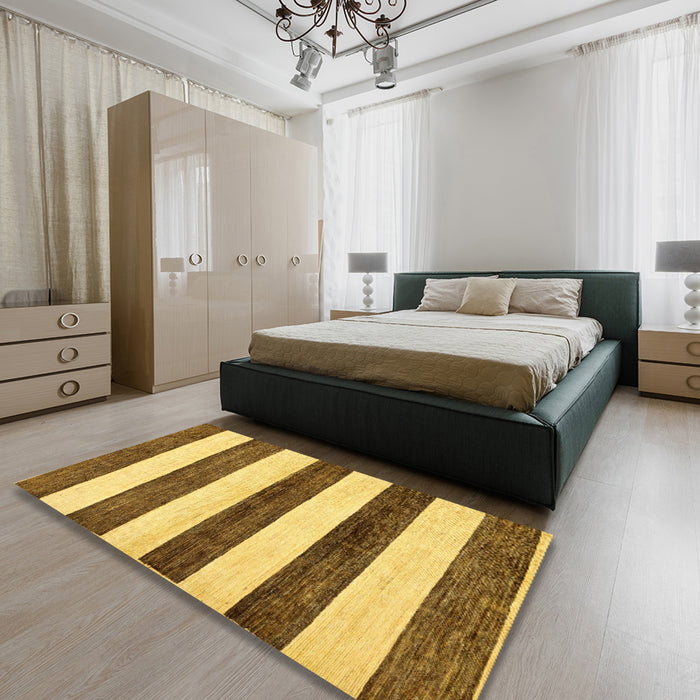 Machine Washable Abstract Saddle Brown Rug in a Bedroom, wshabs61