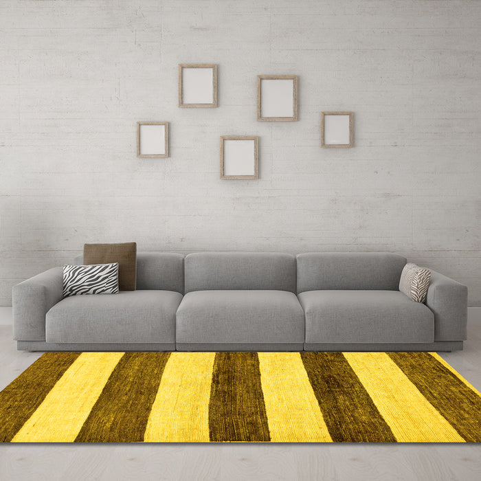 Machine Washable Abstract Yellow Modern Rug in a Living Room, wshabs61yw