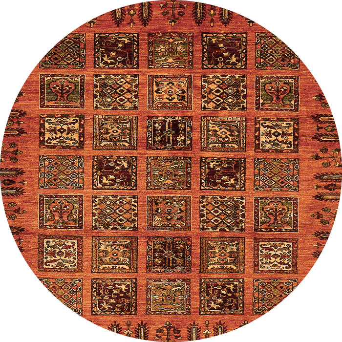 Round Machine Washable Abstract Orange Modern Area Rugs, wshabs620org