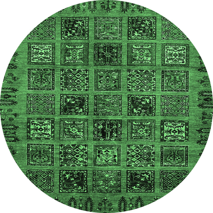 Round Machine Washable Abstract Emerald Green Modern Area Rugs, wshabs620emgrn