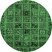 Round Machine Washable Abstract Emerald Green Modern Area Rugs, wshabs620emgrn