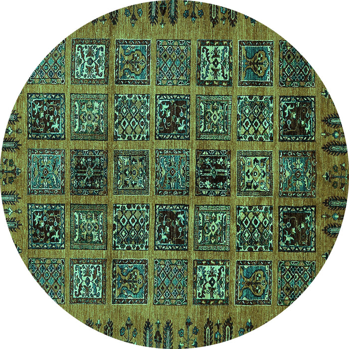 Round Abstract Turquoise Modern Rug, abs620turq