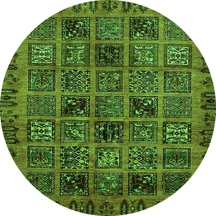 Round Machine Washable Abstract Green Modern Area Rugs, wshabs620grn