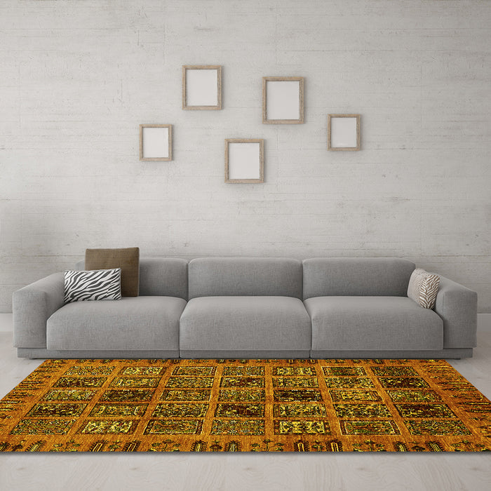 Machine Washable Abstract Yellow Modern Rug in a Living Room, wshabs620yw