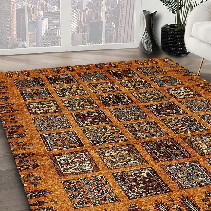 Machine Washable Abstract Saffron Red Rug in a Family Room, wshabs620