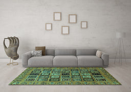 Machine Washable Abstract Turquoise Modern Area Rugs in a Living Room,, wshabs621turq