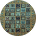 Round Machine Washable Abstract Light Blue Modern Rug, wshabs621lblu