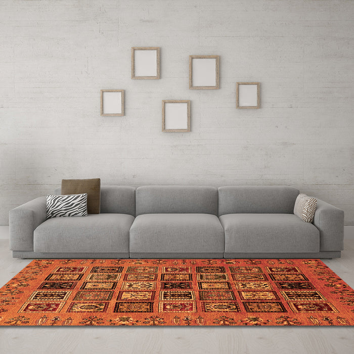 Machine Washable Abstract Orange Modern Area Rugs in a Living Room, wshabs621org