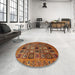 Round Machine Washable Abstract Saffron Red Rug in a Office, wshabs621