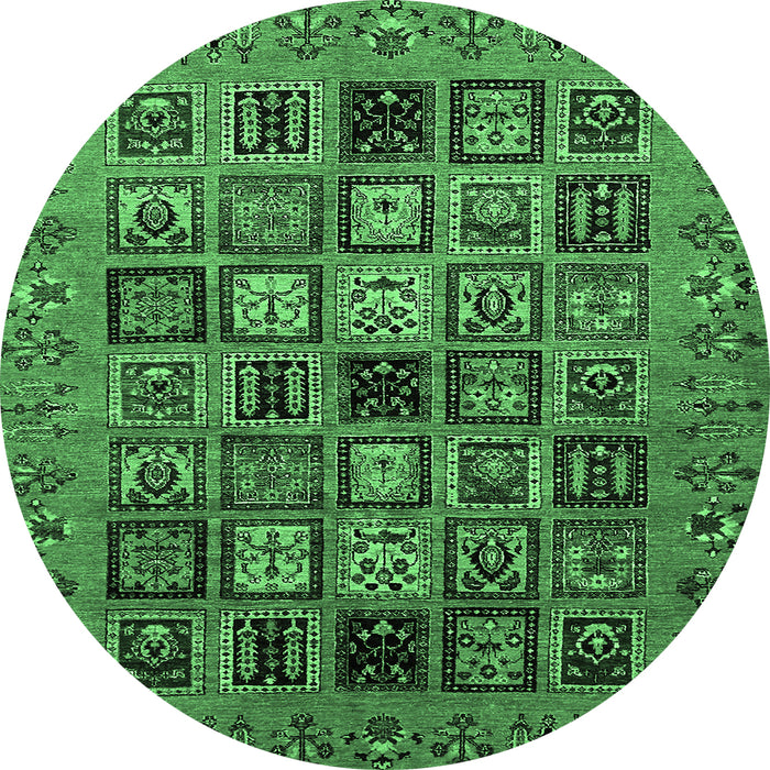Round Abstract Emerald Green Modern Rug, abs621emgrn