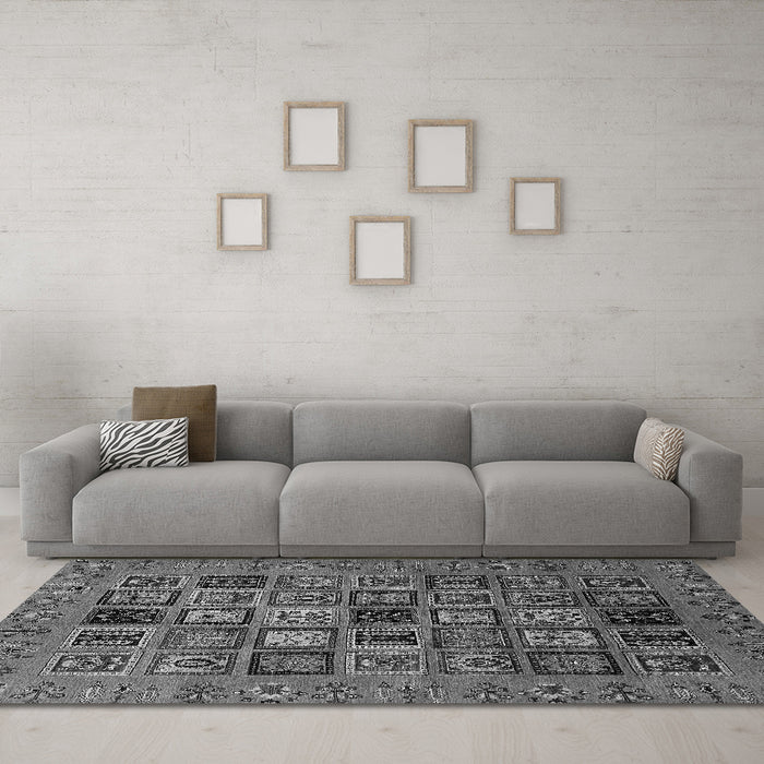 Machine Washable Abstract Gray Modern Rug in a Living Room,, wshabs621gry