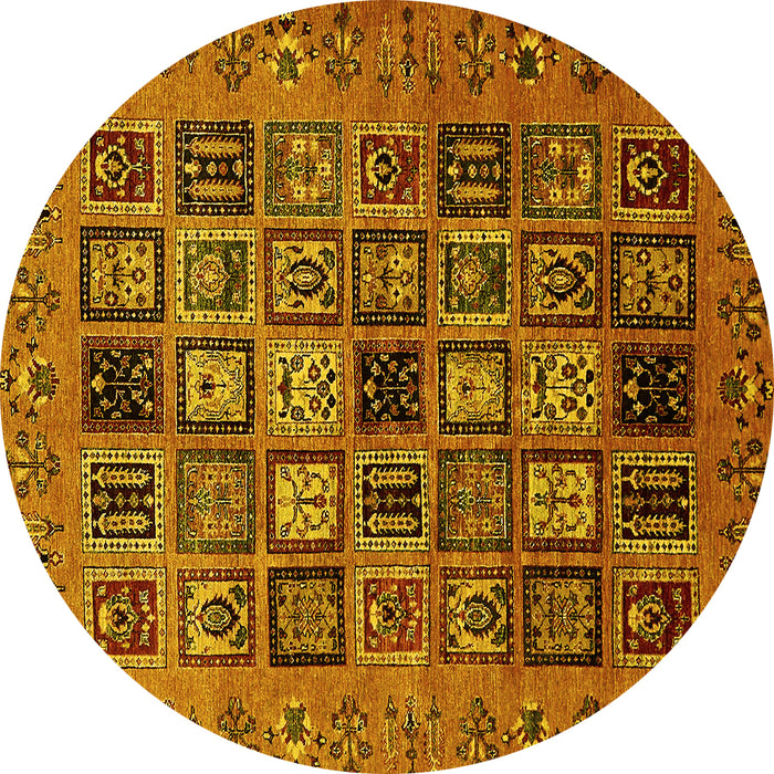 Round Abstract Yellow Modern Rug, abs621yw