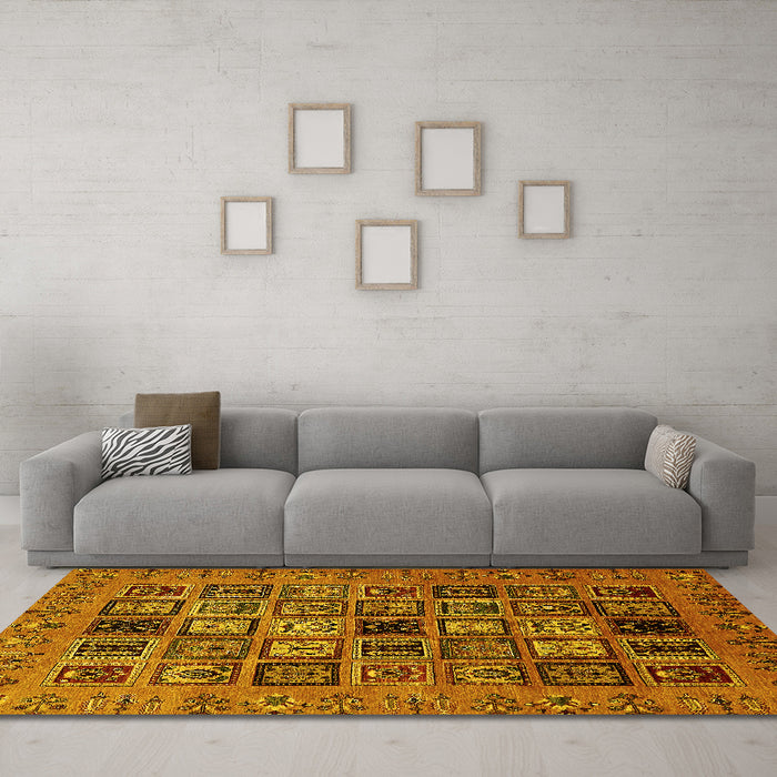 Machine Washable Abstract Yellow Modern Rug in a Living Room, wshabs621yw