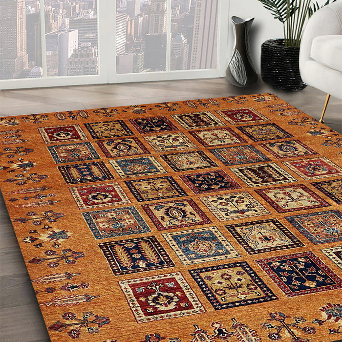Machine Washable Abstract Saffron Red Rug in a Family Room, wshabs621