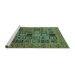 Sideview of Machine Washable Abstract Turquoise Modern Area Rugs, wshabs621turq