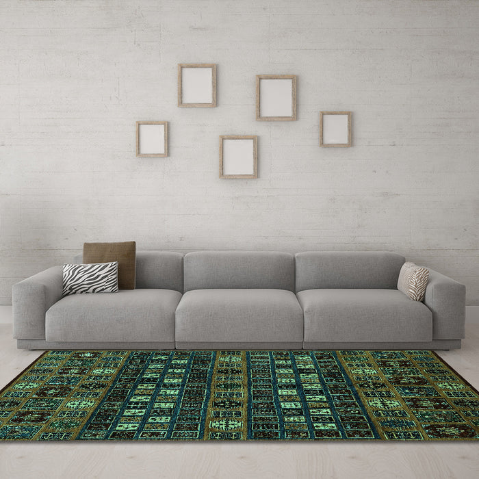 Machine Washable Abstract Turquoise Modern Area Rugs in a Living Room,, wshabs622turq