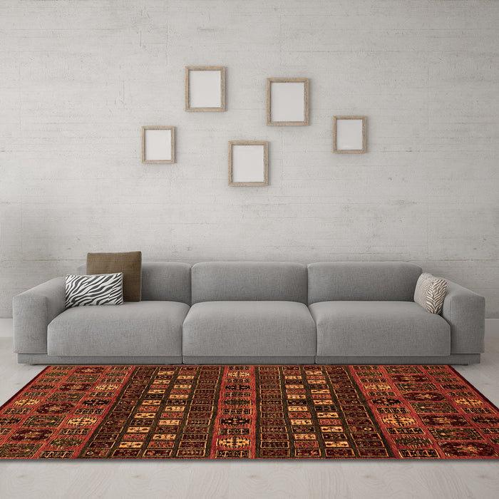 Machine Washable Abstract Orange Modern Area Rugs in a Living Room, wshabs622org