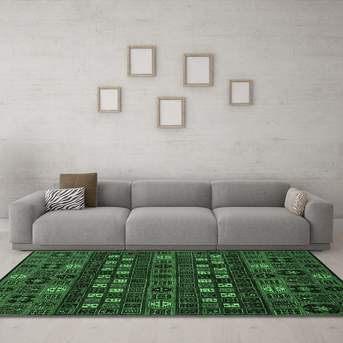Machine Washable Abstract Emerald Green Modern Area Rugs in a Living Room,, wshabs622emgrn