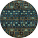 Round Machine Washable Abstract Light Blue Modern Rug, wshabs622lblu