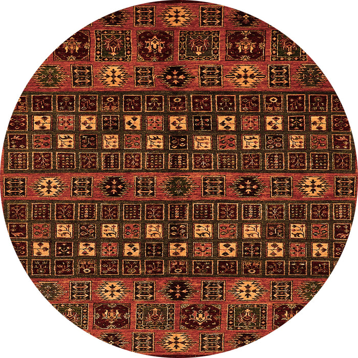 Round Machine Washable Abstract Orange Modern Area Rugs, wshabs622org