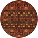 Round Machine Washable Abstract Orange Modern Area Rugs, wshabs622org