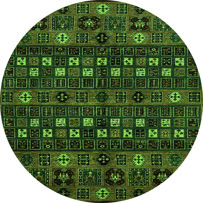 Round Machine Washable Abstract Green Modern Area Rugs, wshabs622grn