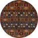 Round Machine Washable Abstract Night Red Rug, wshabs622